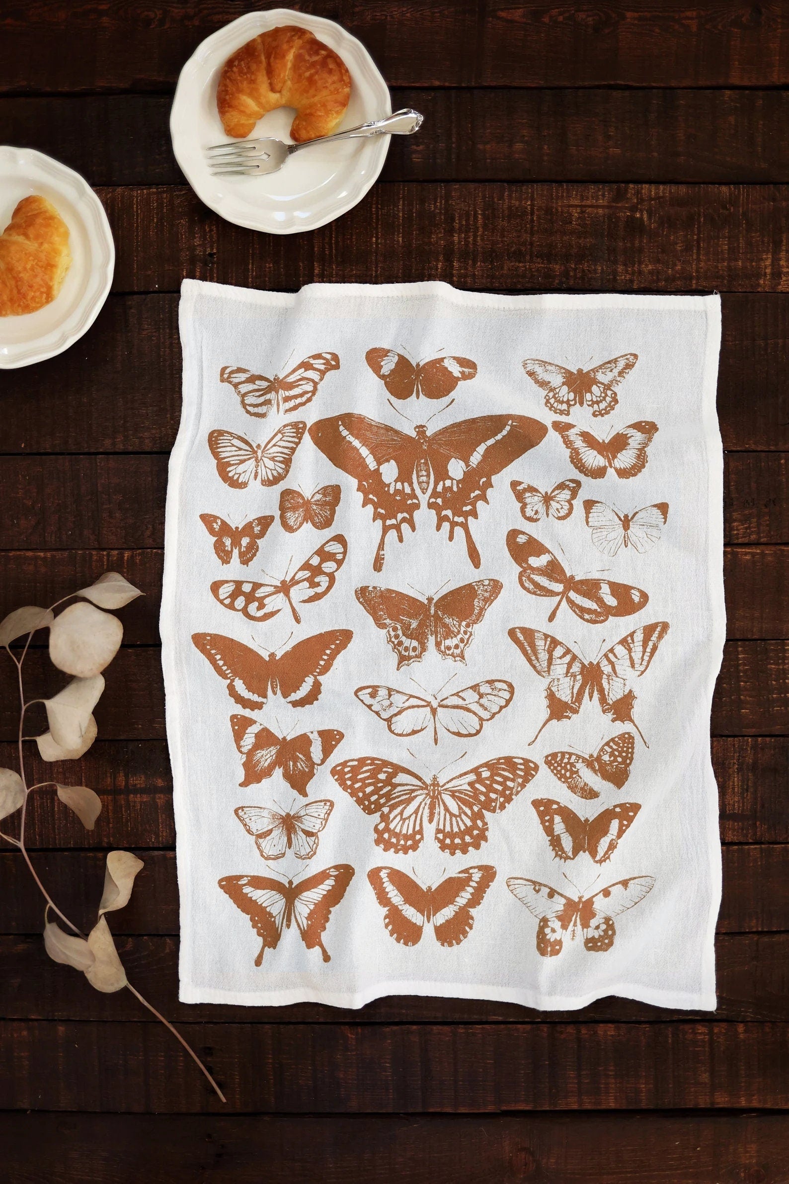 Butterfly Tea Towel Terra-Cotta | cottagecore flour sack tea towel butterfly dish towel kitchen decor grandmillennial moth aesthetic