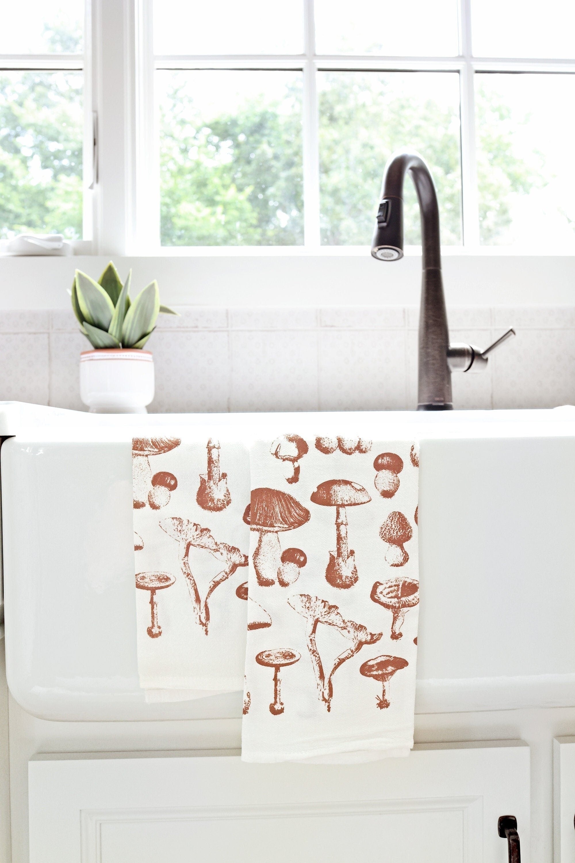 Mushroom Pattern Tea Towel | cottagecore towel mushroom flour sack tea towel kitchen dish towel garden reusable paper towel