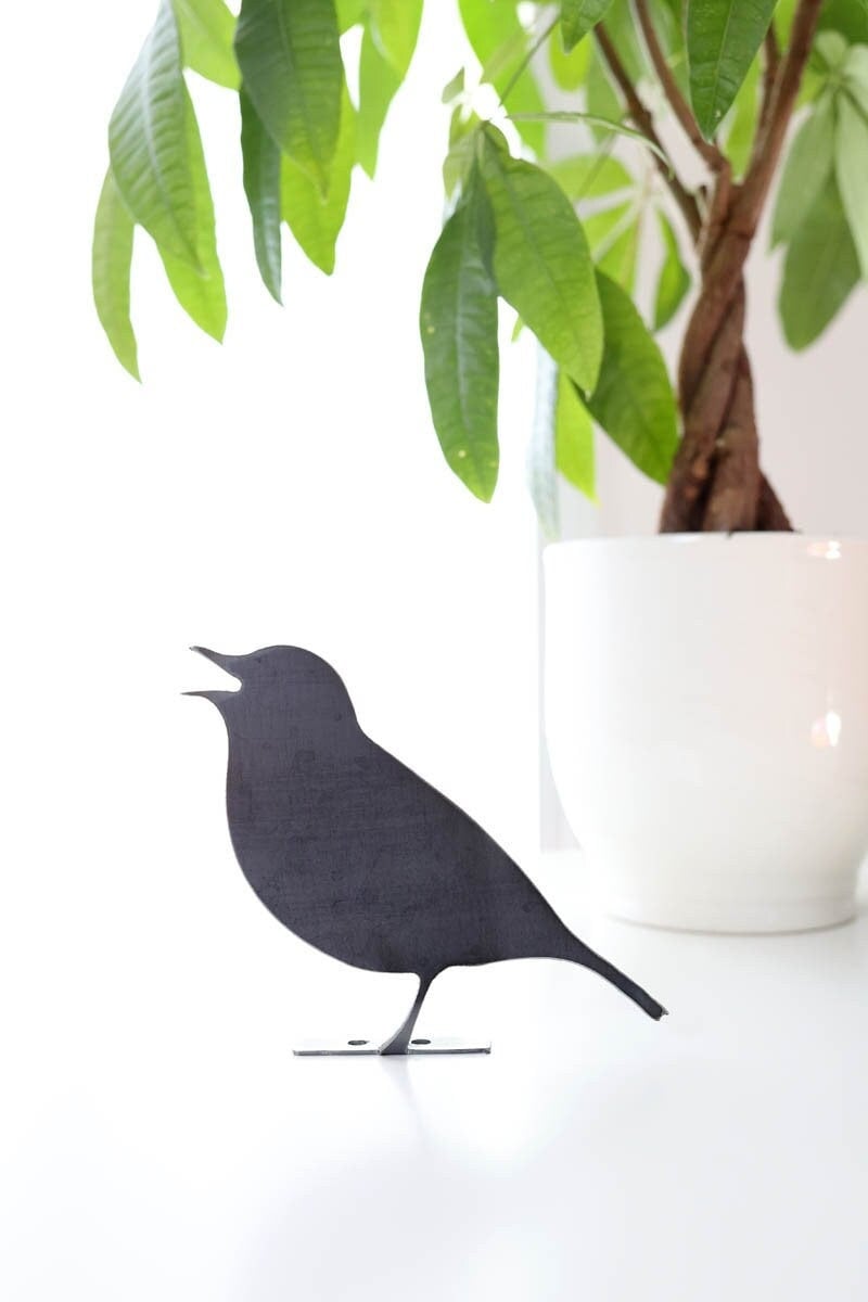 Metal Bird Statue - Singing Mockingbird / Robin | singing mockingbird statue bird watcher garden gift bird art rustic outdoor decor