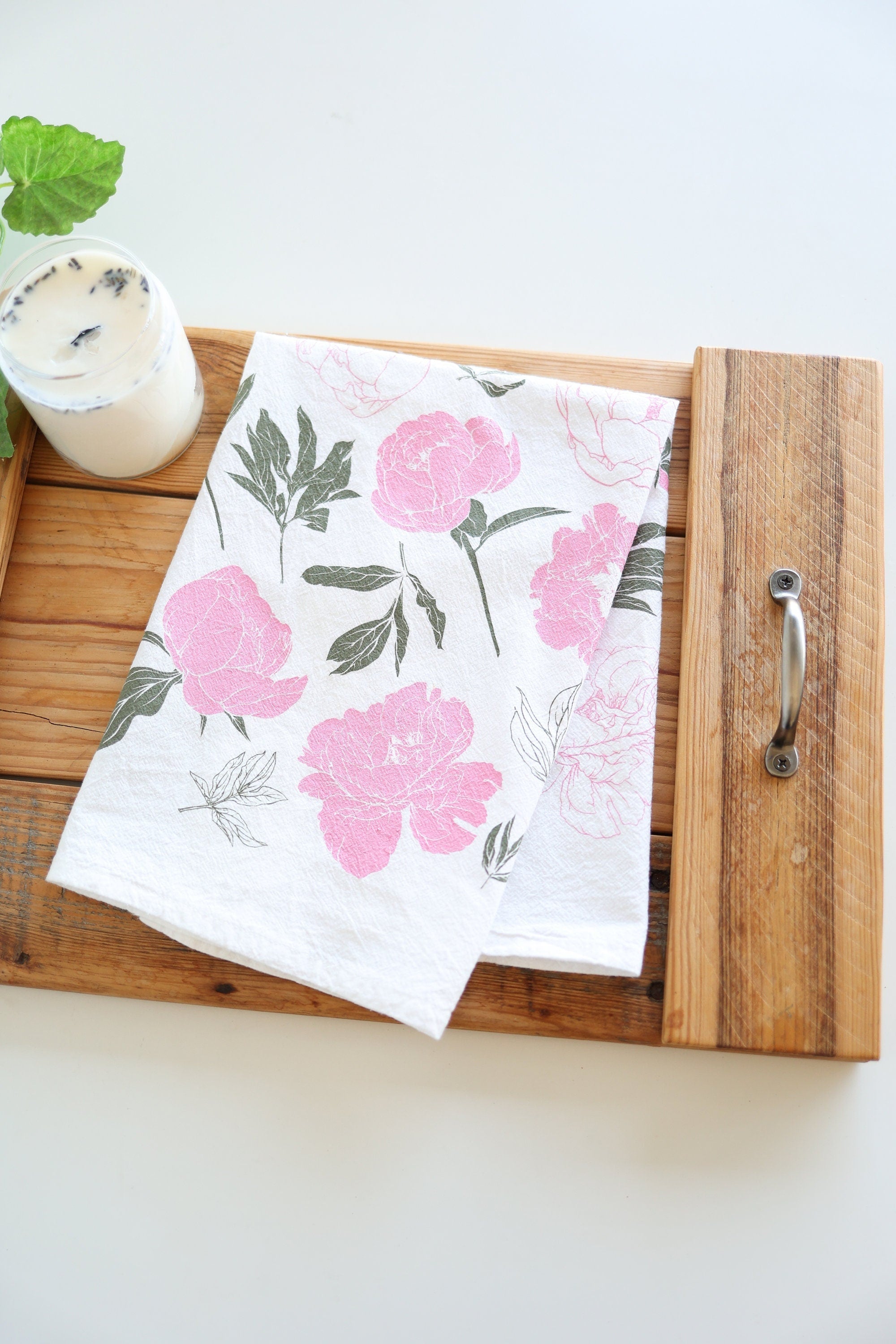 Peony Tea Towel | cottagecore blush peony farmhouse mothers day flour sack tea towel floral peonies dish towel kitchen garden lover gift