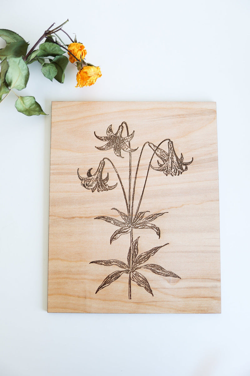 Wooden Lily Panel Wall Art  |  forest decor botanical cottagecore rustic farmhouse home decor gallery wall lily wildflower art cabincore