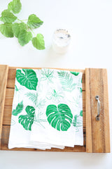 Tropical Leaves Tea Towel  |  monstera palm house plant lover floral flour sack kitchen dish towel hand towel