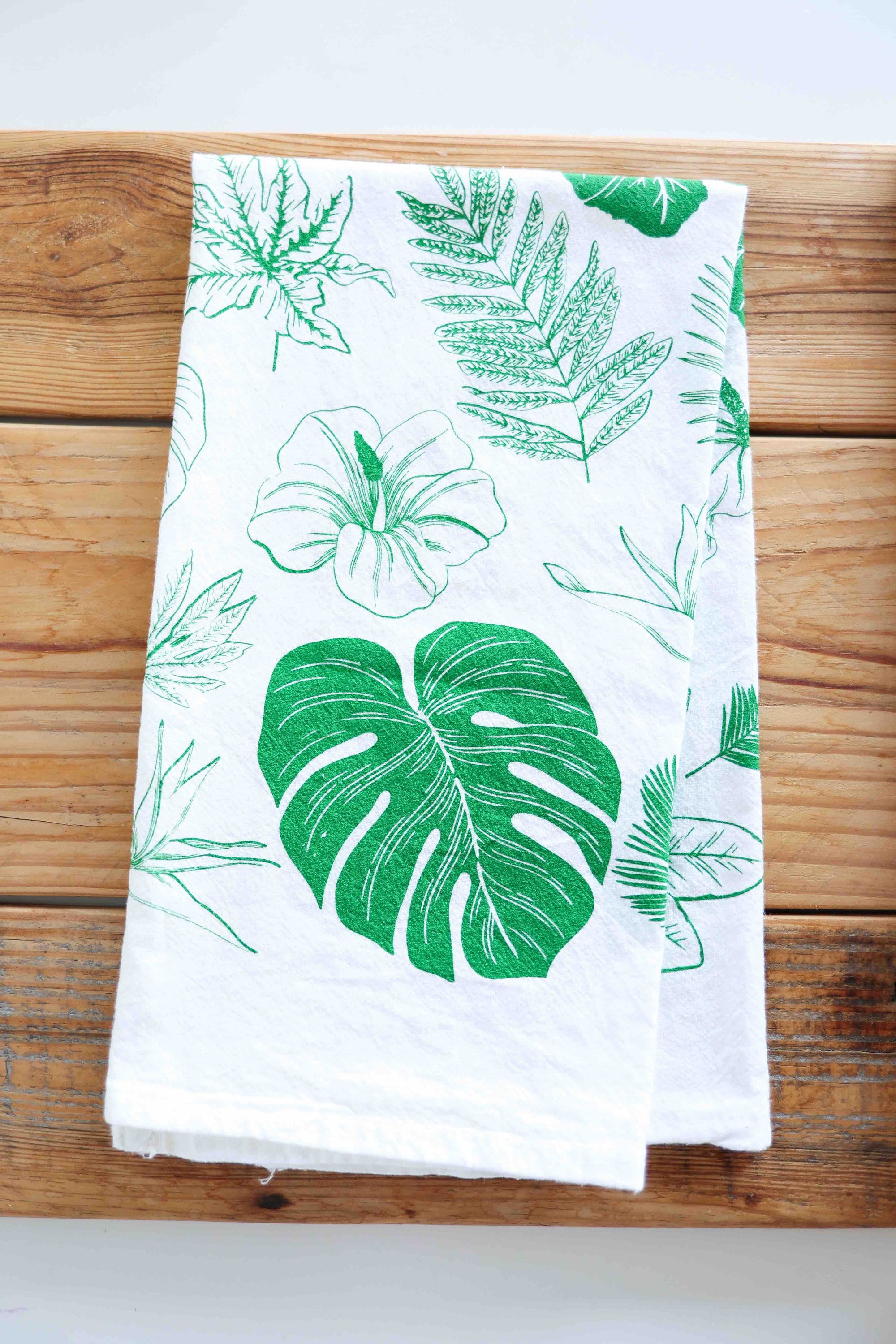 Tropical Leaves Tea Towel | monstera palm house plant lover floral flour sack kitchen dish towel hand towel