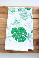 Tropical Leaves Tea Towel  |  monstera palm house plant lover floral flour sack kitchen dish towel hand towel
