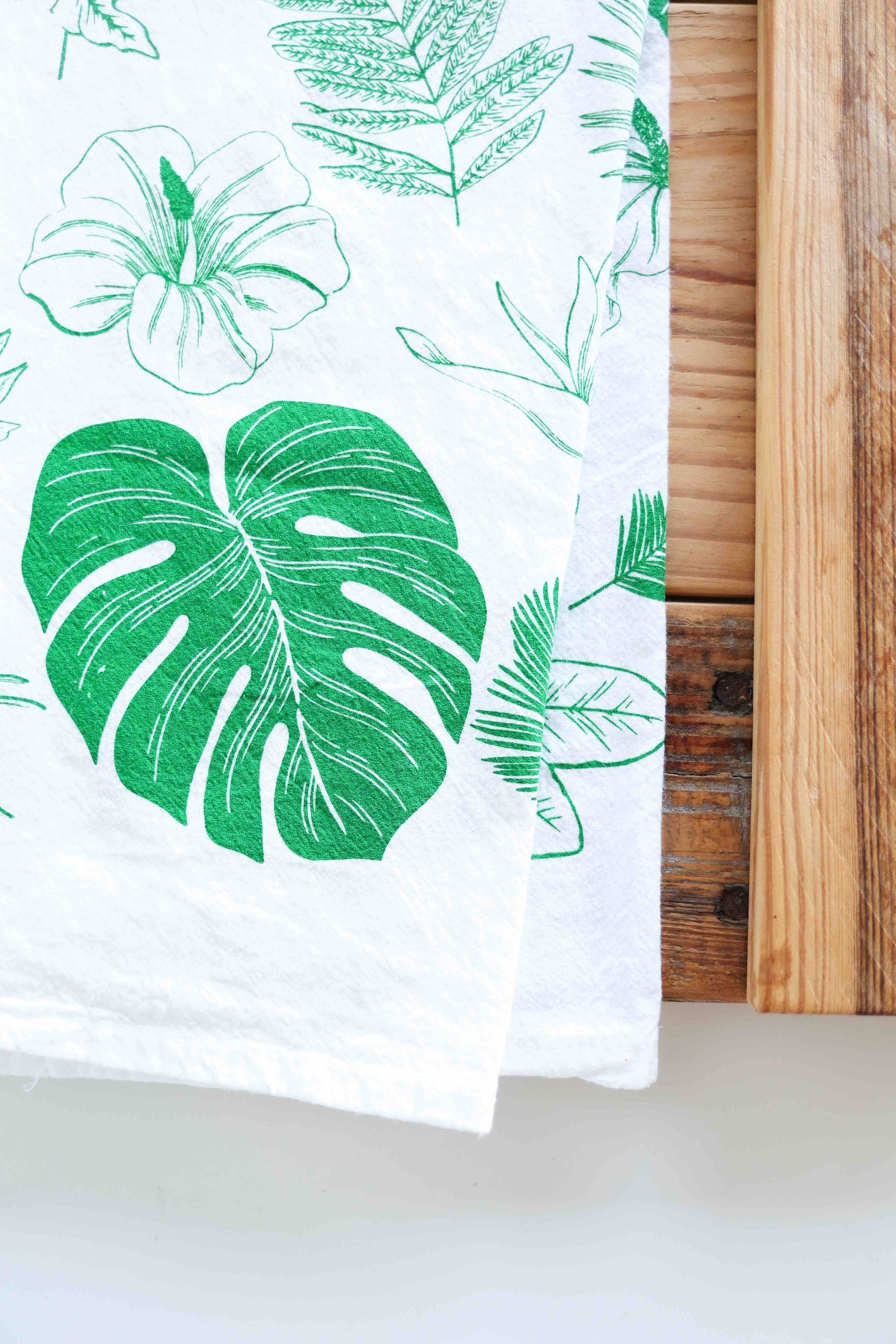 Tropical Leaves Tea Towel | monstera palm house plant lover floral flour sack kitchen dish towel hand towel