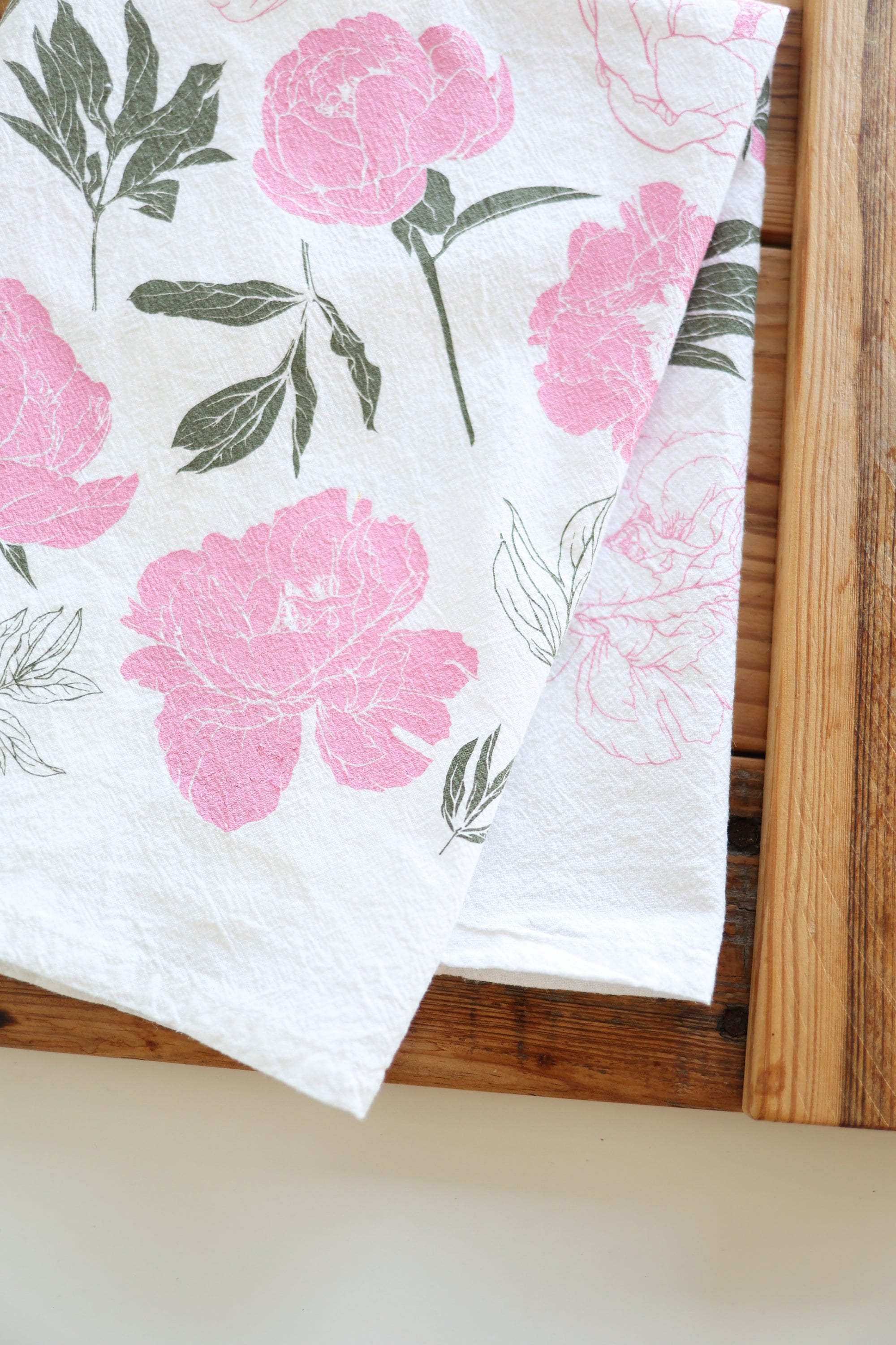 Peony Tea Towel | cottagecore blush peony farmhouse mothers day flour sack tea towel floral peonies dish towel kitchen garden lover gift