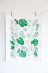 Tropical Leaves Tea Towel  |  monstera palm house plant lover floral flour sack kitchen dish towel hand towel