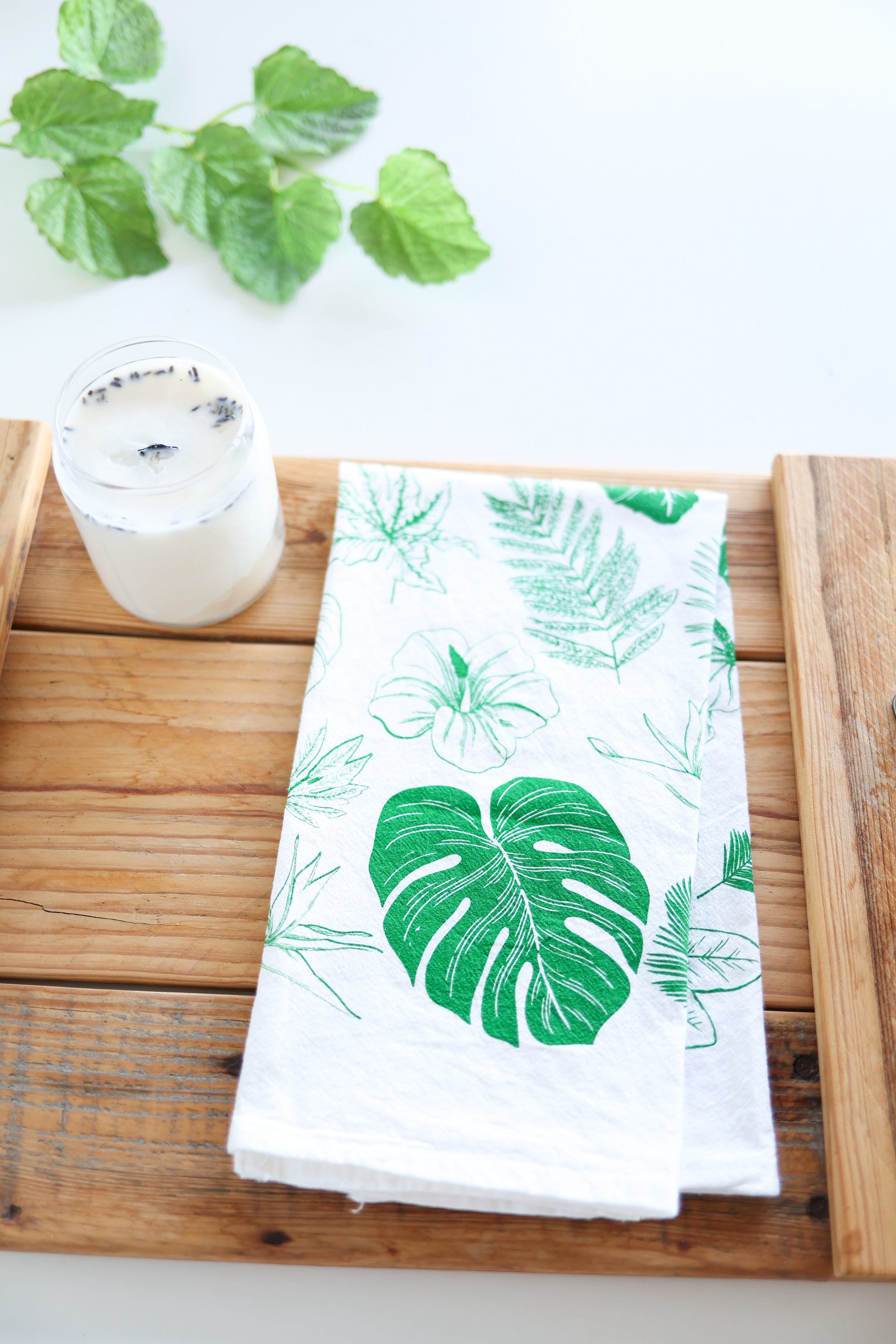 Tropical Leaves Tea Towel | monstera palm house plant lover floral flour sack kitchen dish towel hand towel