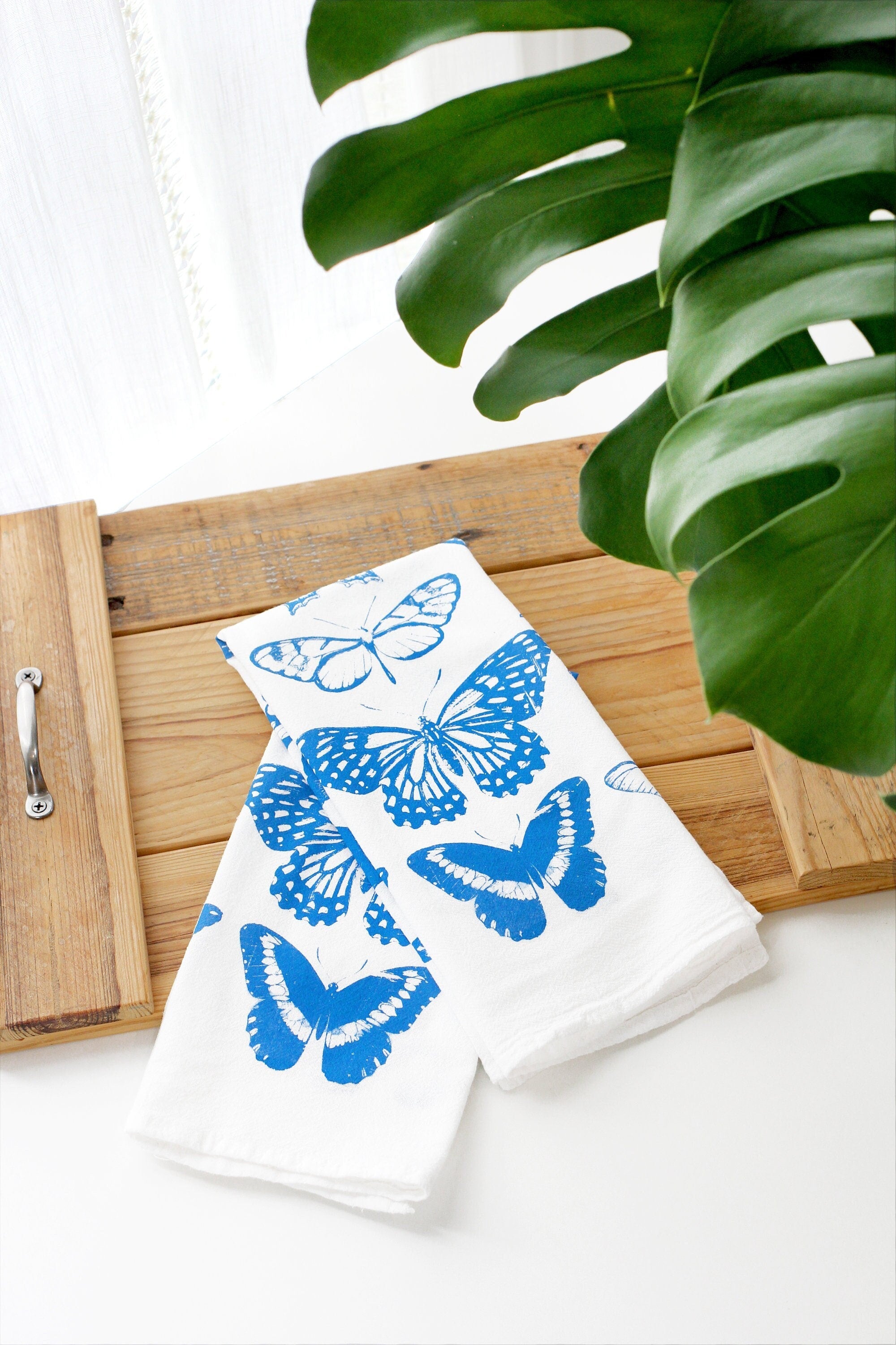 Butterfly Tea Towel | cottagecore flour sack tea towel butterfly dish towel kitchen decor grandmillennial bar cart accessory