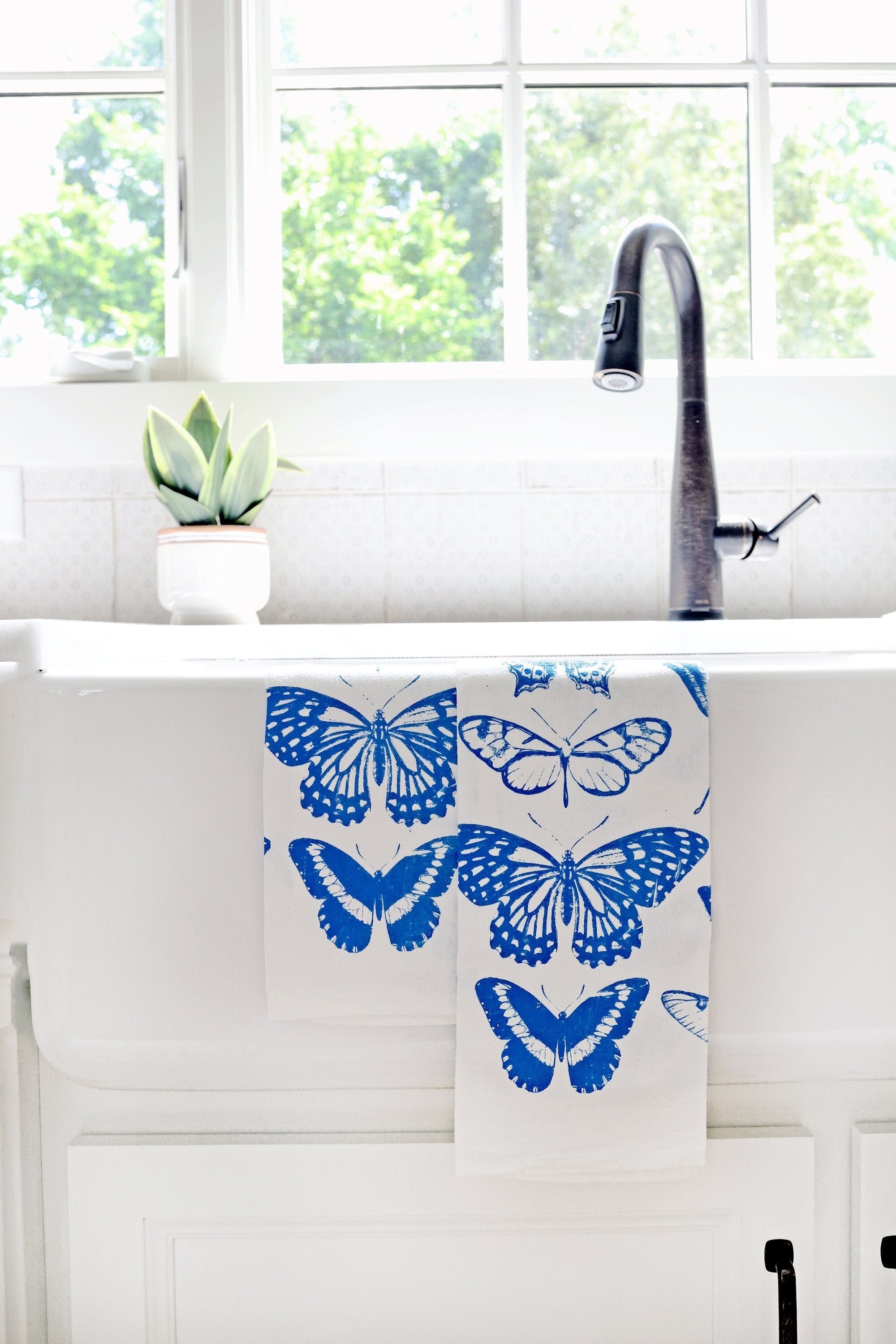 Butterfly Tea Towel | cottagecore flour sack tea towel butterfly dish towel kitchen decor grandmillennial bar cart accessory