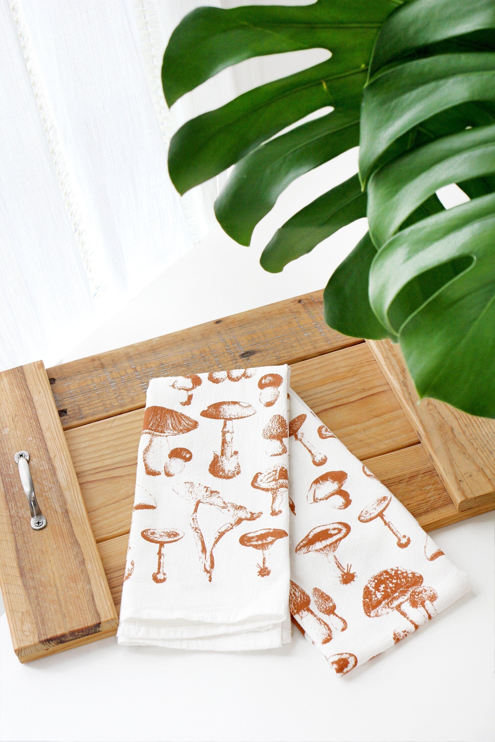 Mushroom Pattern Tea Towel | cottagecore towel mushroom flour sack tea towel kitchen dish towel garden reusable paper towel