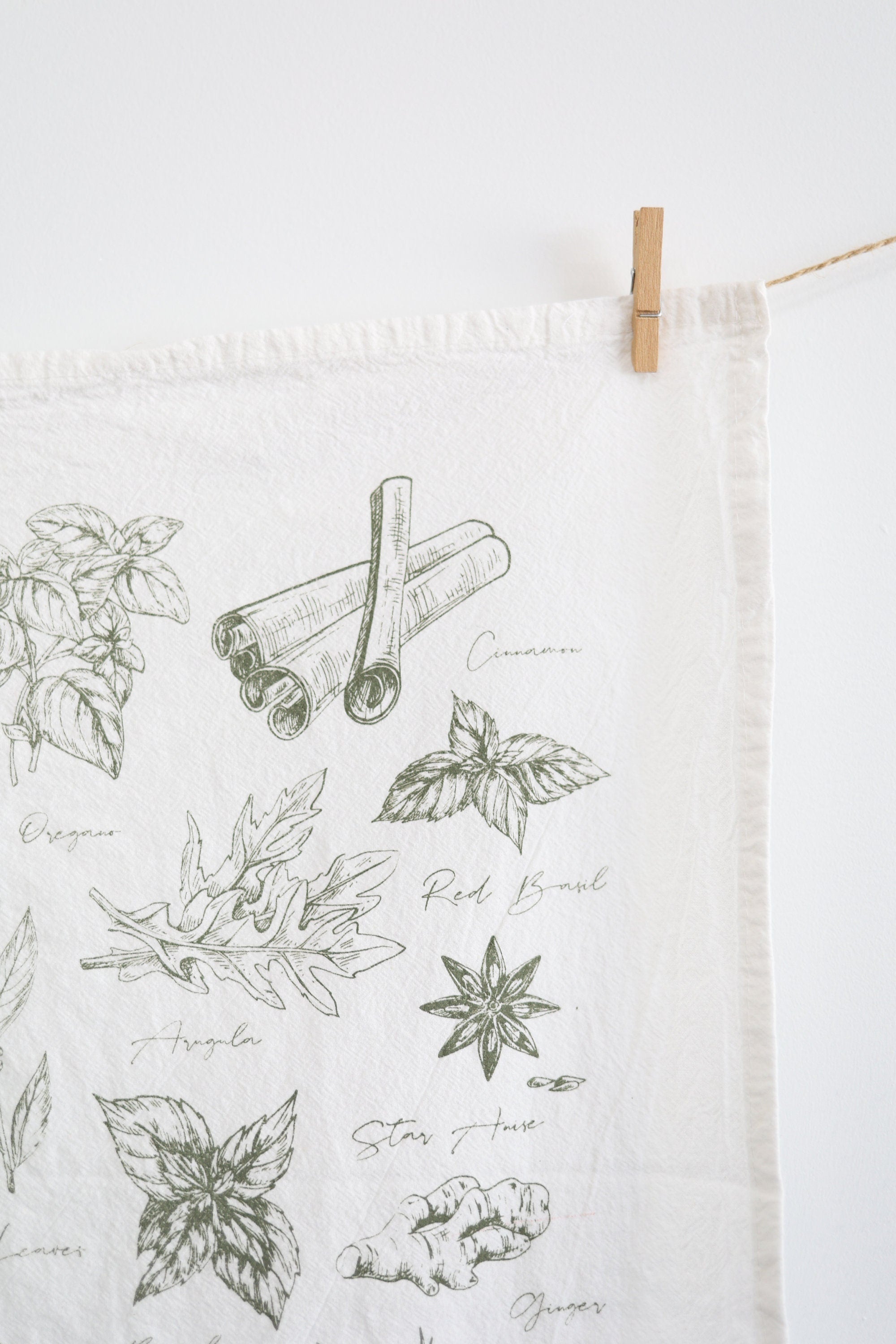 Kitchen Herbs Tea Towel | wild garden herbs cottagecore flour sack tea towel botanical decor greenery plant art cooking herbs spices