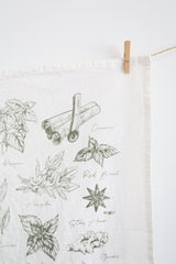 Kitchen Herbs Tea Towel | wild garden herbs cottagecore flour sack tea towel botanical decor greenery plant art cooking herbs spices