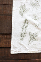 Kitchen Herbs Tea Towel | wild garden herbs cottagecore flour sack tea towel botanical decor greenery plant art cooking herbs spices