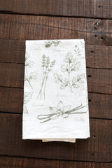 Kitchen Herbs Tea Towel | wild garden herbs cottagecore flour sack tea towel botanical decor greenery plant art cooking herbs spices
