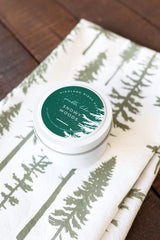 Hand-Poured Soy Candle - Juniper & Balsam "Snowy Woods" Tin | cozy scented candle gift natural handmade wood wick holiday Christmas candle