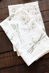 Kitchen Herbs Tea Towel | wild garden herbs cottagecore flour sack tea towel botanical decor greenery plant art cooking herbs spices