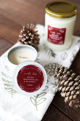 Hand-Poured Soy Candle - Cranberry & Fig "Being Wrapped In A Blanket" Tin | cozy scented candle natural handmade wood wick holiday candle