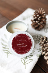 Hand-Poured Soy Candle - Cranberry & Fig "Being Wrapped In A Blanket" Tin | cozy scented candle natural handmade wood wick holiday candle