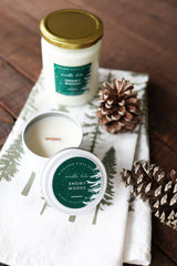 Hand-Poured Soy Candle - Juniper & Balsam "Snowy Woods" Tin | cozy scented candle gift natural handmade wood wick holiday Christmas candle