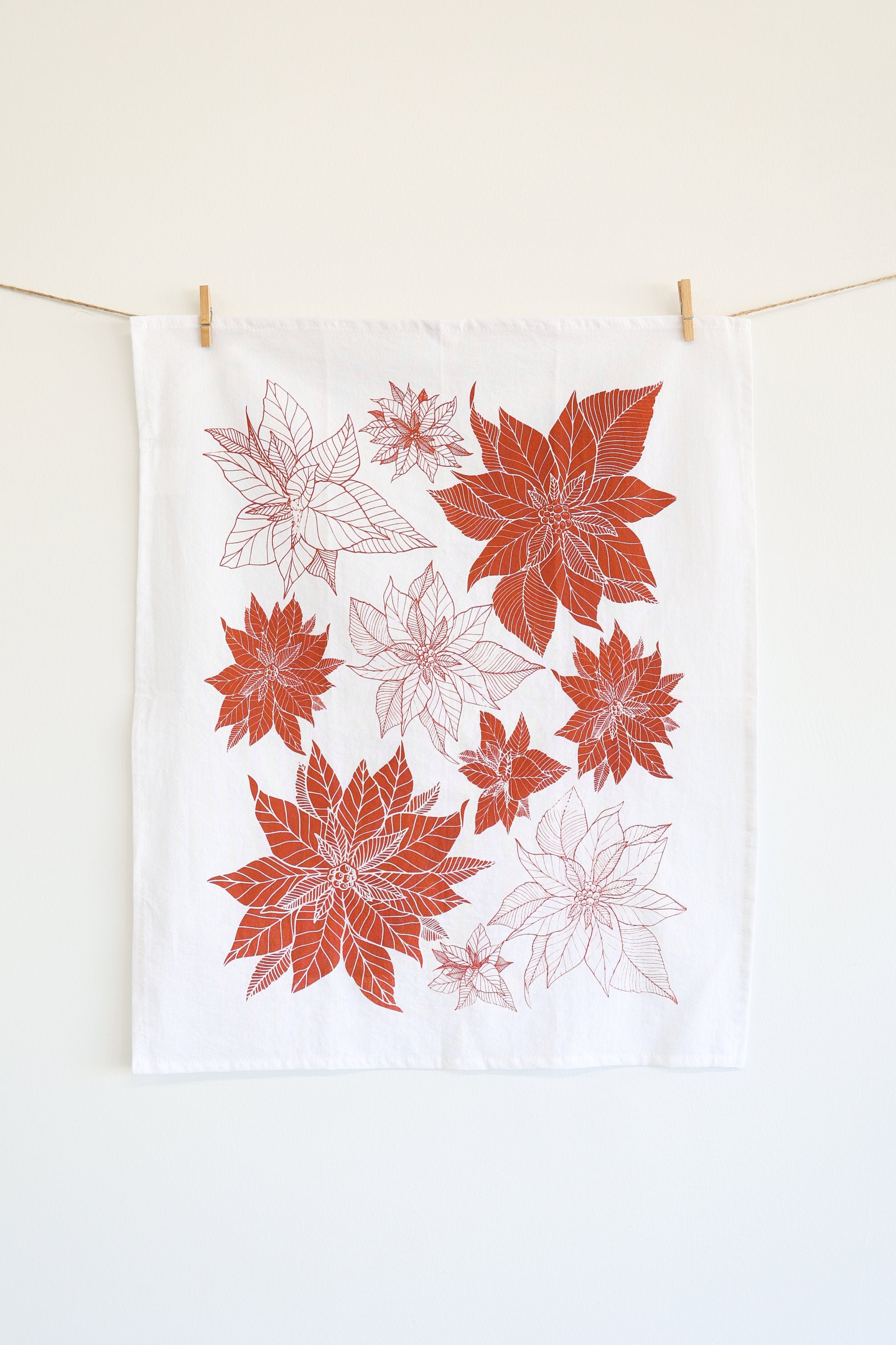 Poinsettia Tea Towel | poinsettia red holiday tea towel flour sack tea towel decor plant art holiday flower Christmas gift decor