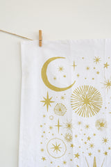 Starlight Tea Towel | star tea towel celestial sky gold stars flour sack tea towel star art kitchen star decor holiday stars