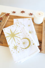 Starlight Tea Towel | star tea towel celestial sky gold stars flour sack tea towel star art kitchen star decor holiday stars