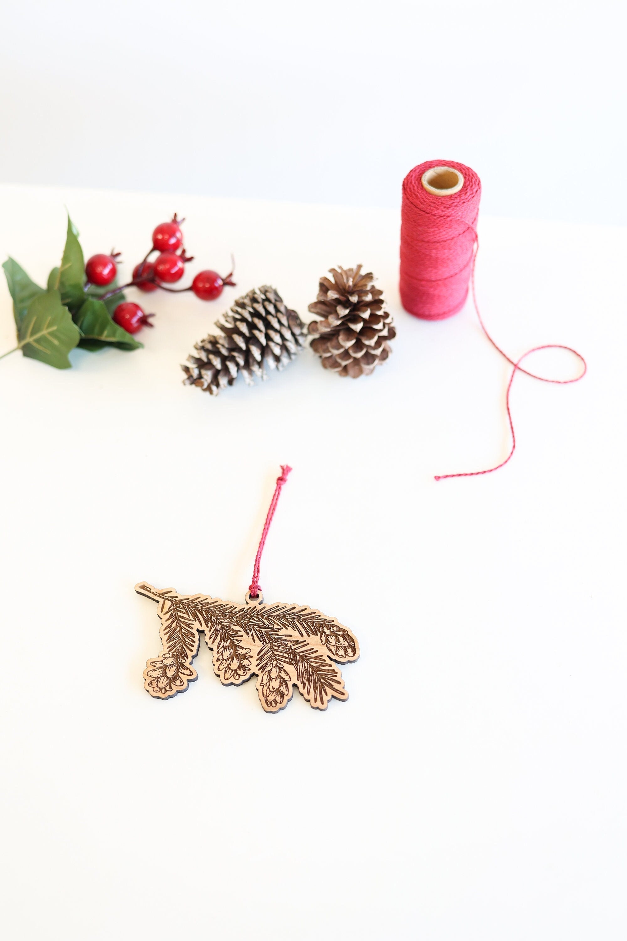 Wooden Pine Tree Branch Horizontal Christmas Ornament | Christmas tree ornament wooden ornament stocking stuffer hostess gift tree decor