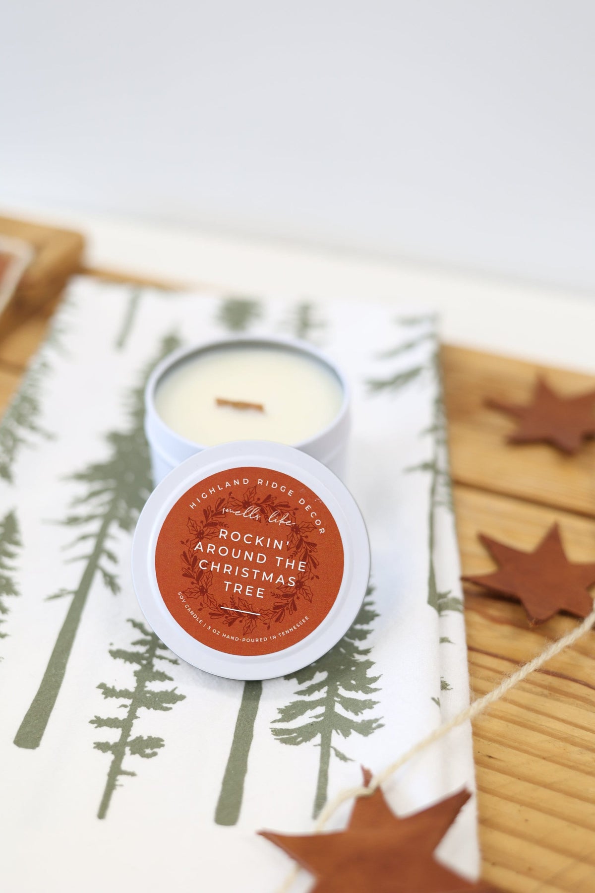 Hand-Poured Soy Candle - Orange Clove "Rockin' Around The Christmas Tree" Tin | cozy scented candle gift handmade holiday Christmas candle