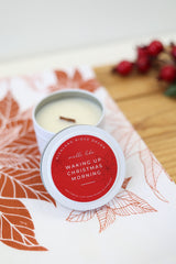 Hand-Poured Soy Candle - Warm Gingerbread "Waking Up Christmas Morning" Tin | cozy scented candle gift handmade holiday Christmas candle