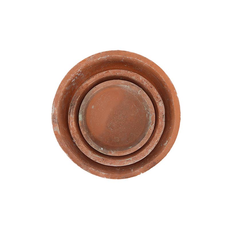 Aged Terracotta Set of 3 Round Saucers for AT01