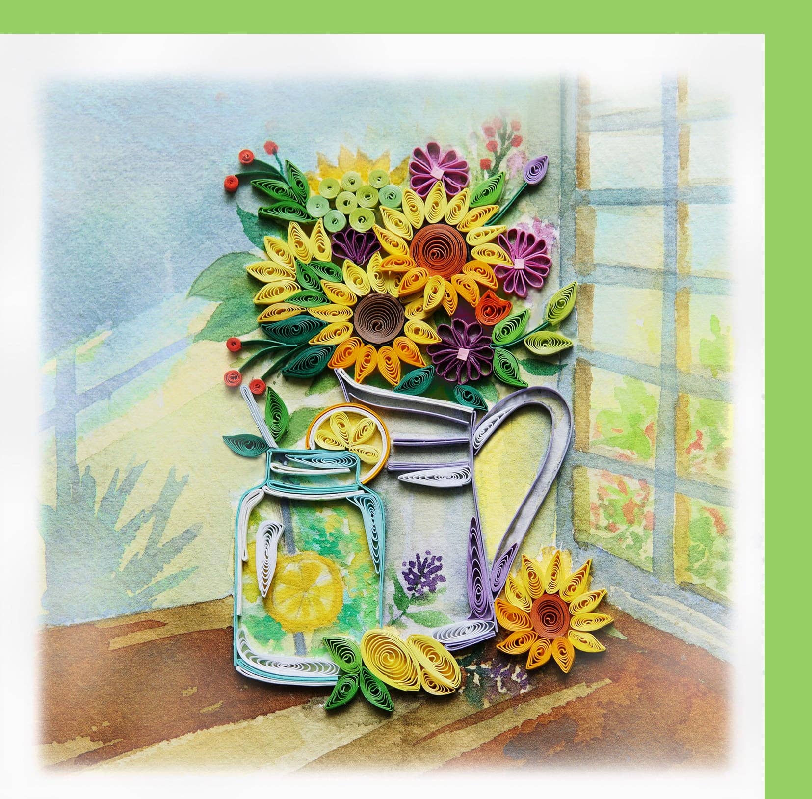 Sunflower with lemon vase by the window - FL-56