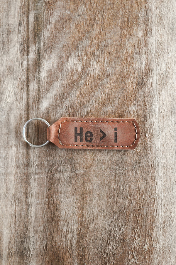 He > i Key Fob Engraved Leather