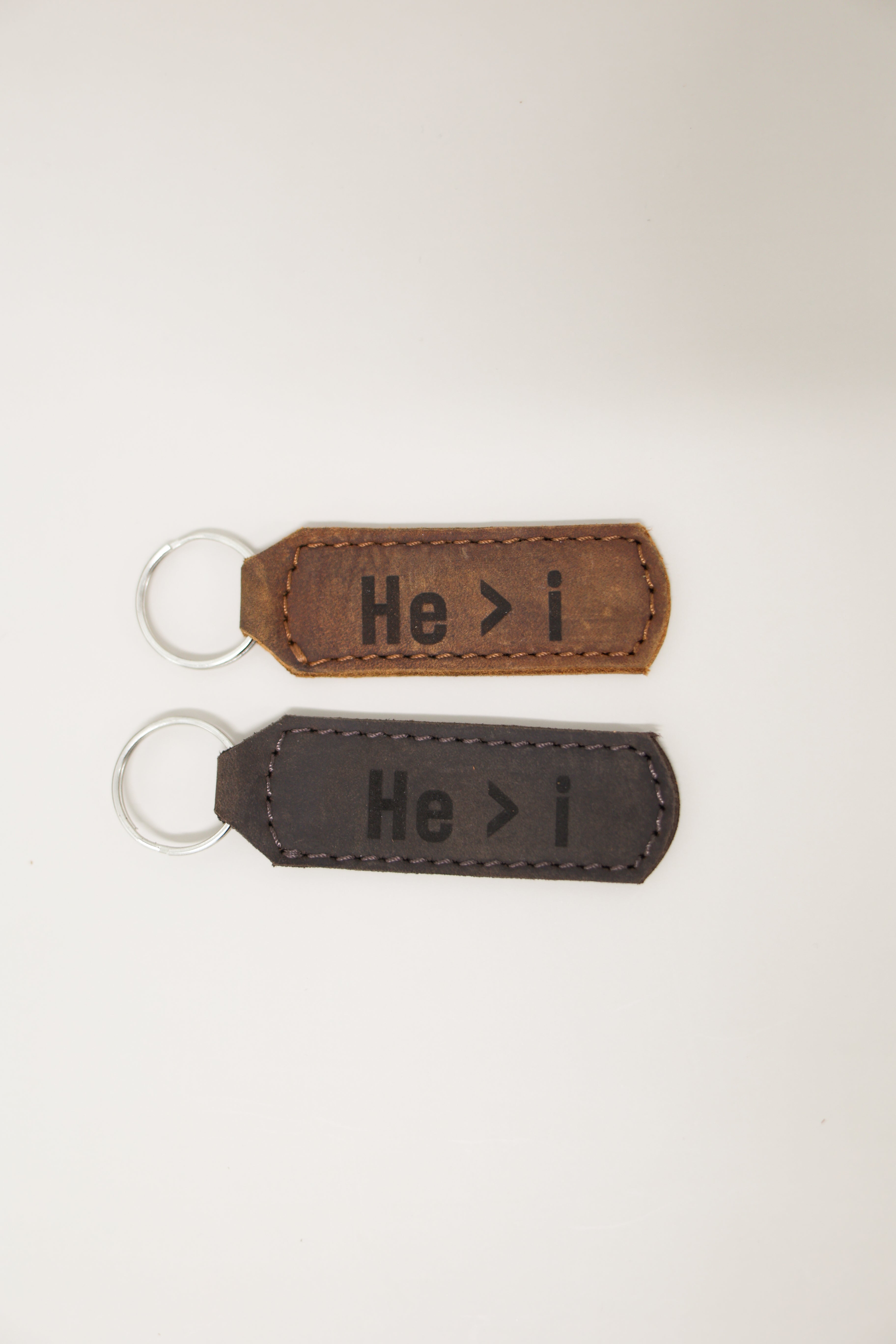 He > i Keychain Engraved Leather