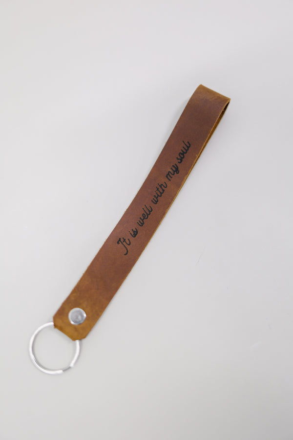 It Is Well With My Soul Wristlet Engraved Leather