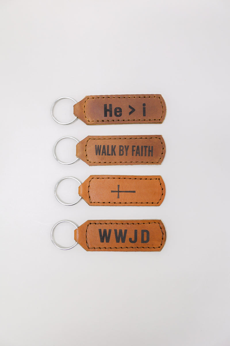 Cross Key Fob Engraved Leather