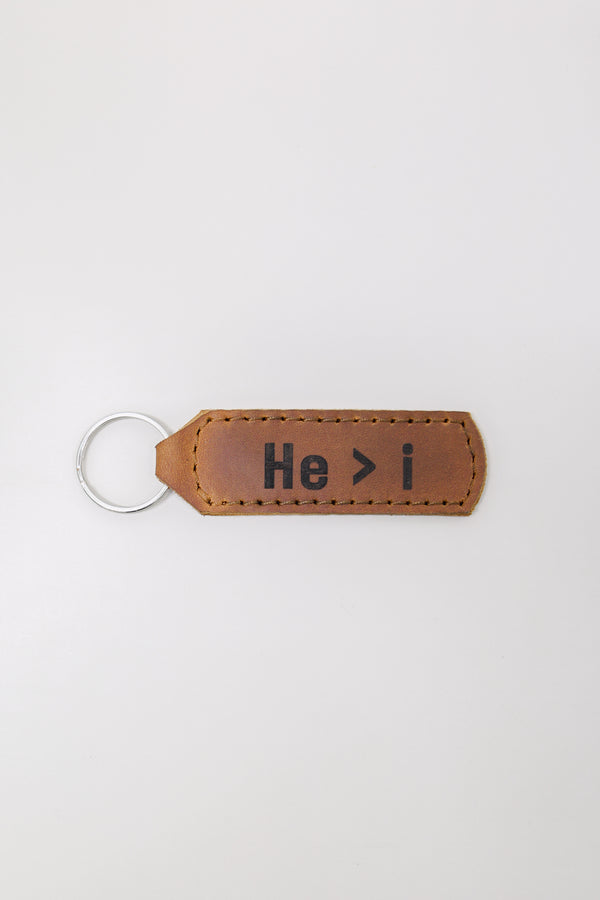 He > i Key Fob Engraved Leather