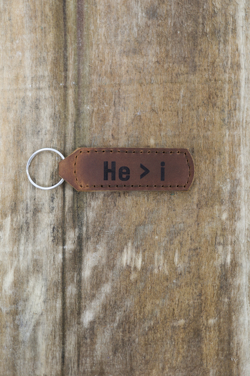 He > i Key Fob Engraved Leather