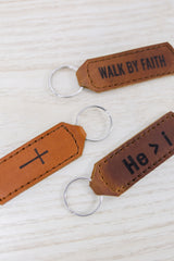Cross Key Fob Engraved Leather