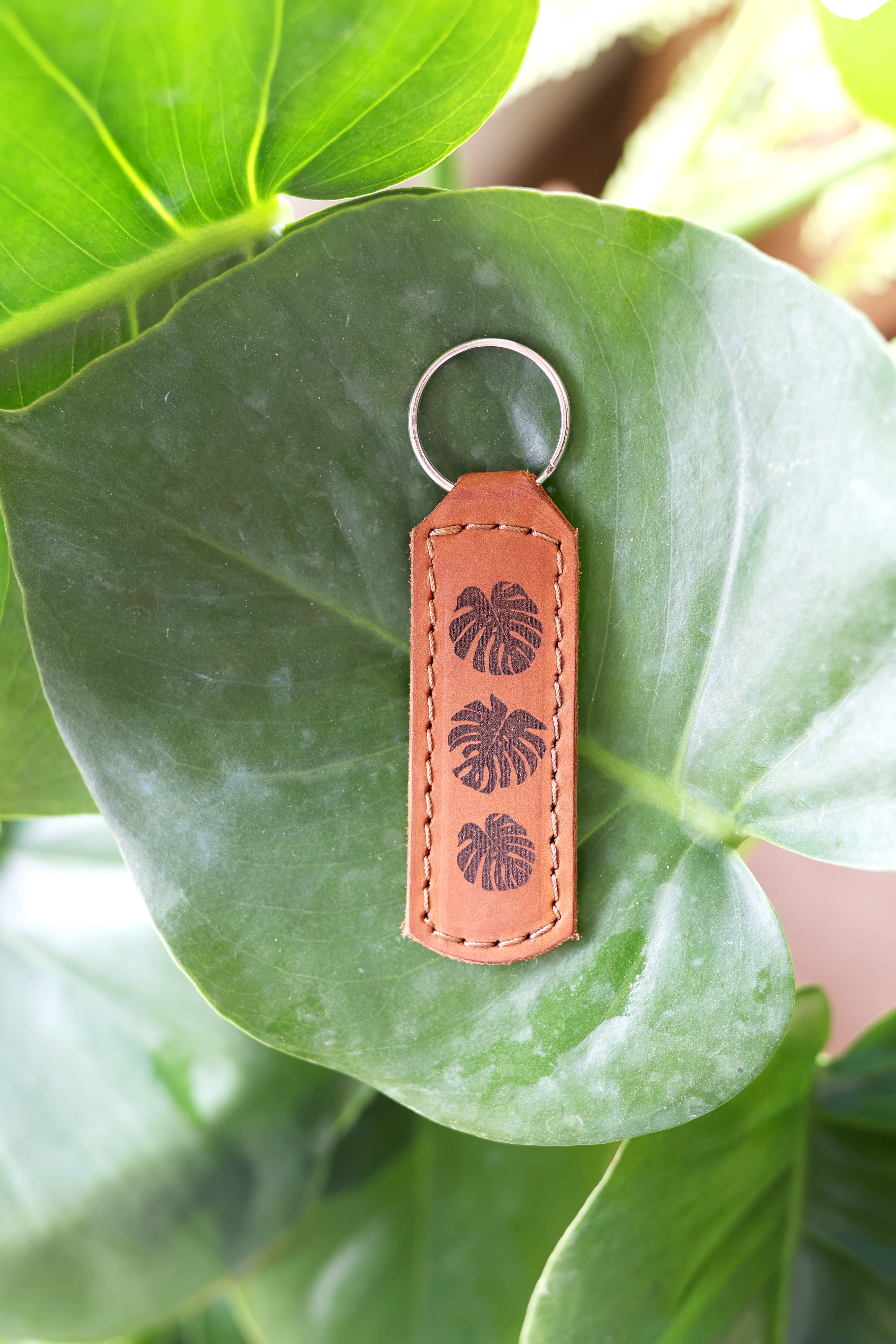 Monstera Plant Leather Keychain
