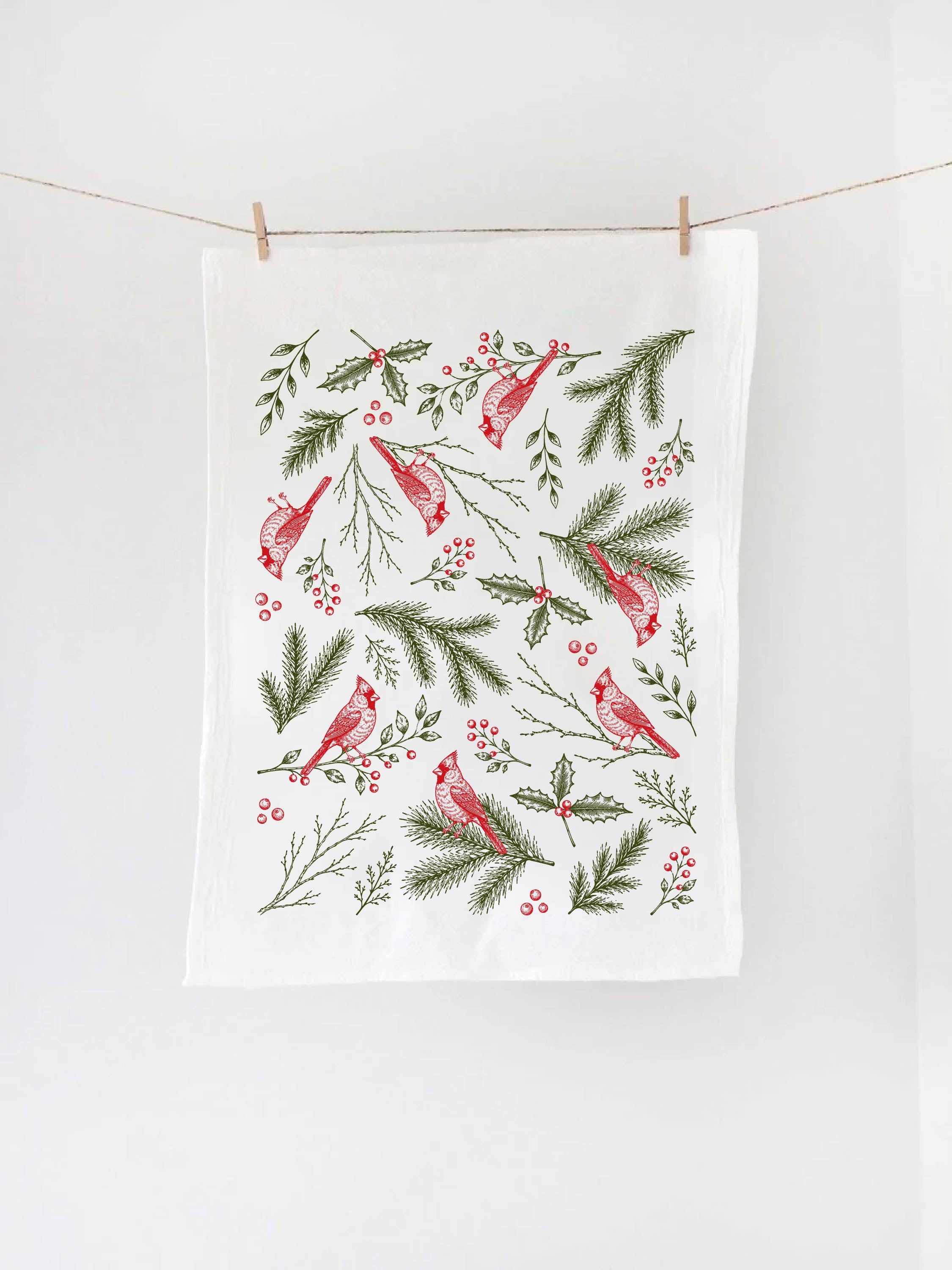 Winter Cardinal Tea Towel