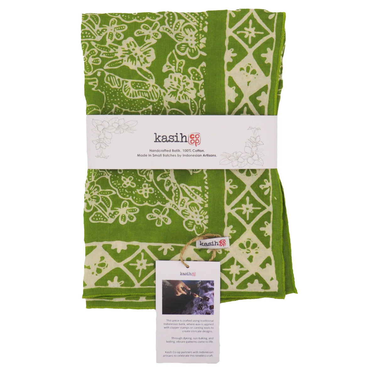 Hand Dyed Batik Bandana, 100% Soft Cotton, Green Serenity