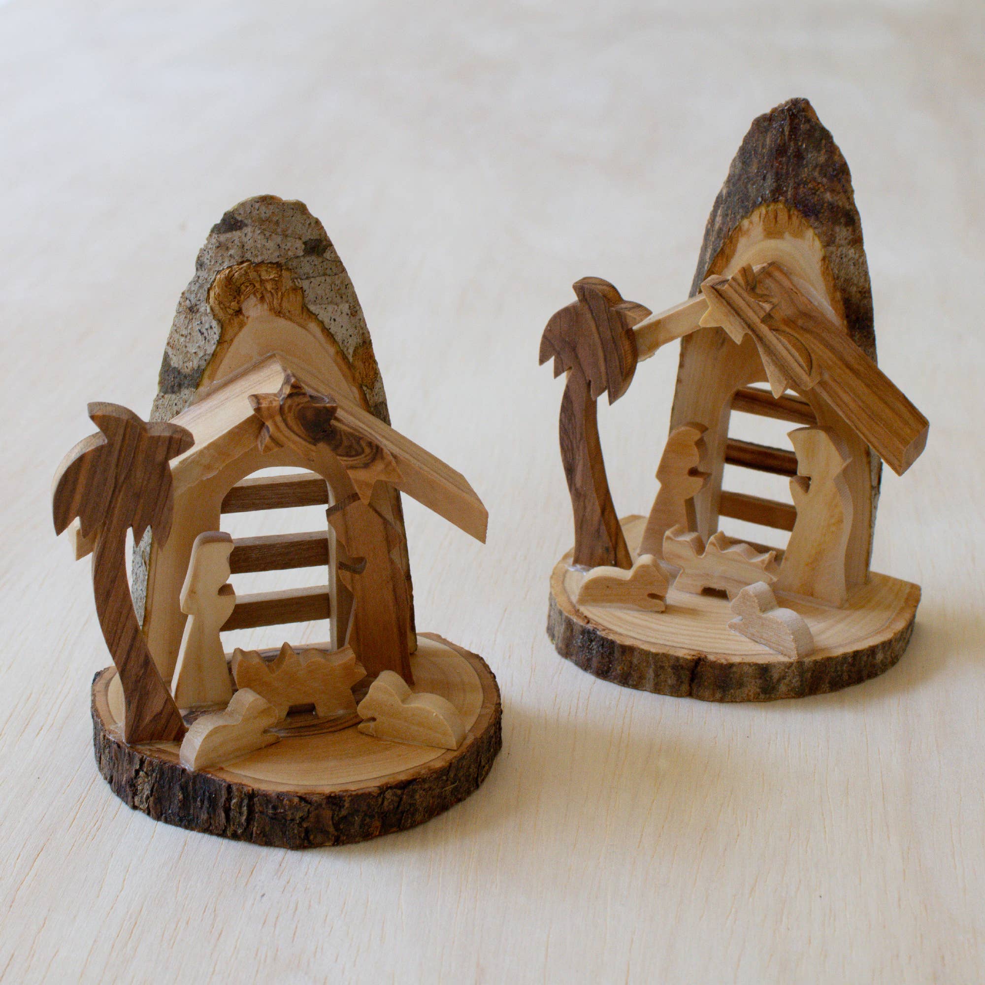 Olive Wood Nativity with Bark