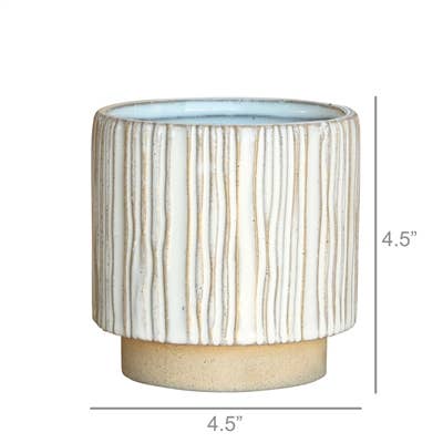Vertical Stripe Stoneware Pot