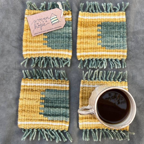 Teal + Yellow Coasters | Set of Four
