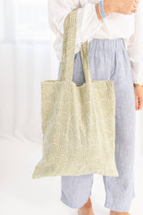 Cotton Block Print Market Tote-Gray, Green, Rust