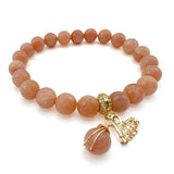Peach Moonstone and Gold Heart Charm Stretch Bracelet