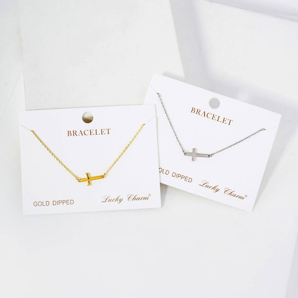 Religious-Theme Sideways Cross Chain Bracelet