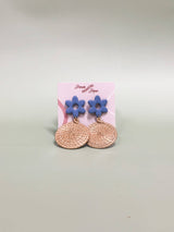 Blue Floral Clay and Woven Earrings