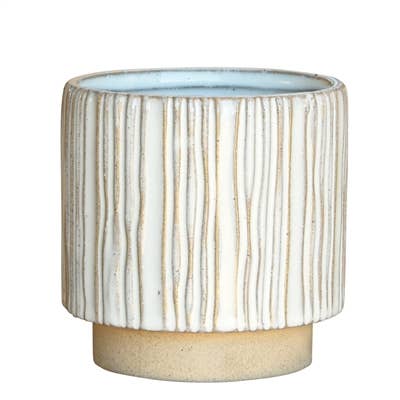 Vertical Stripe Stoneware Pot